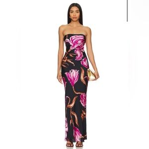 ROCOCO SAND Maxi Strapless Dress in Black & Pink